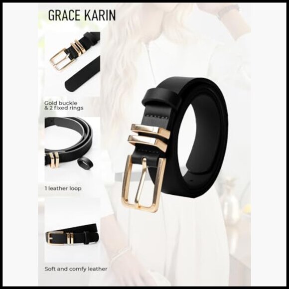 PU Leather Belt with Gold Buckle for Dresses Jeans Pants Waist main image 4